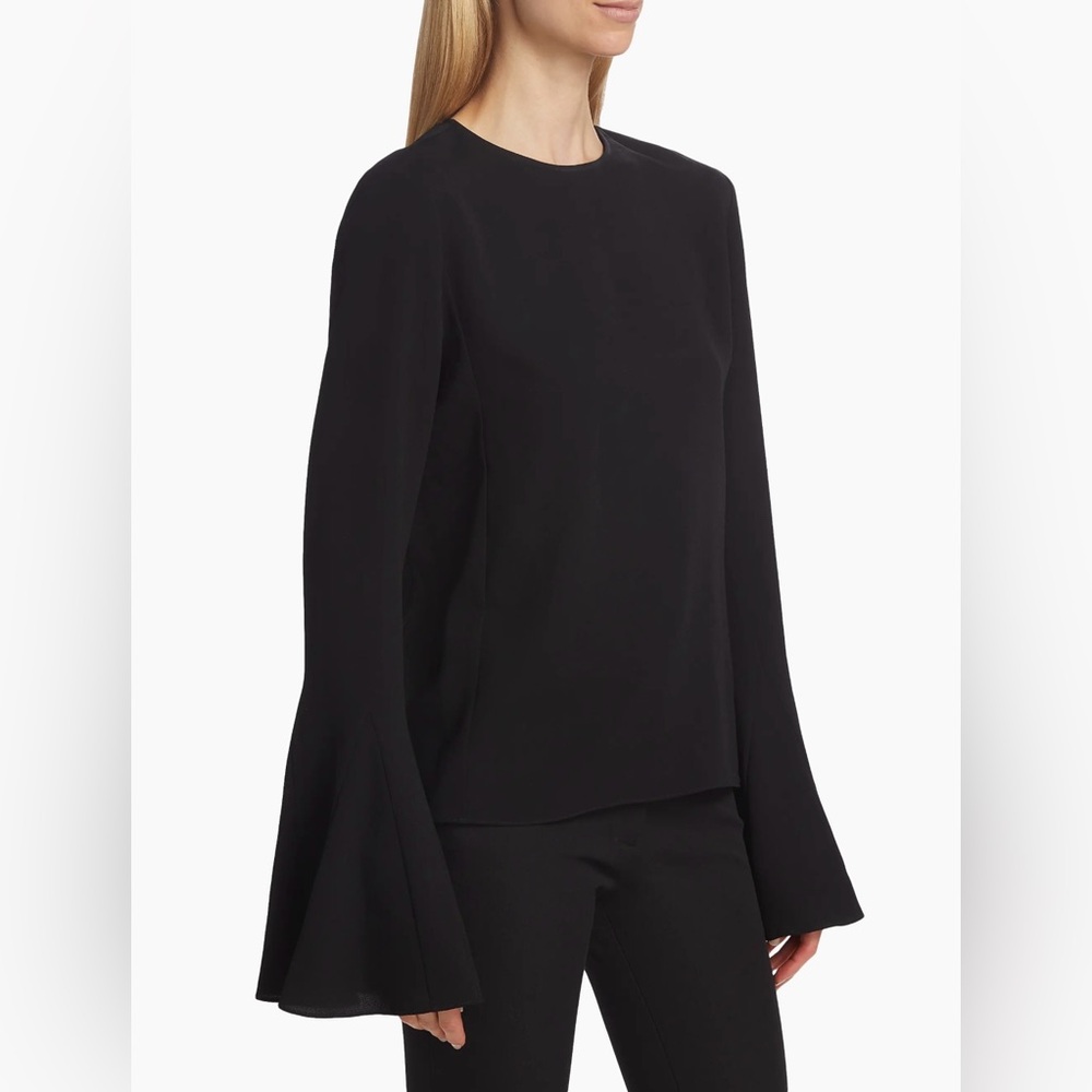 Frame Flutter-Sleeve Black Flared Long Sleeve Crewneck Blouse Size Medium NWOT - Picture 2 of 10